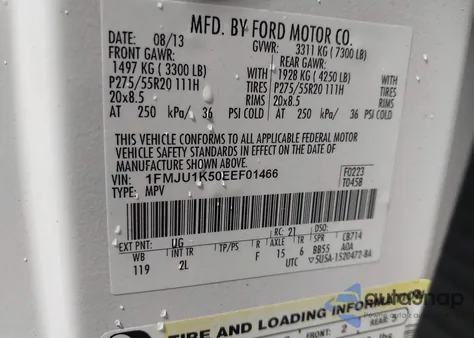 2014 Ford Expedition Limited из США, поврежденный, VIN 1FMJU1K50EEF01466